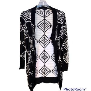 Yellowstone Beth Duster Sweater Aztec Tribal Cardigan Black White Sz. S/M